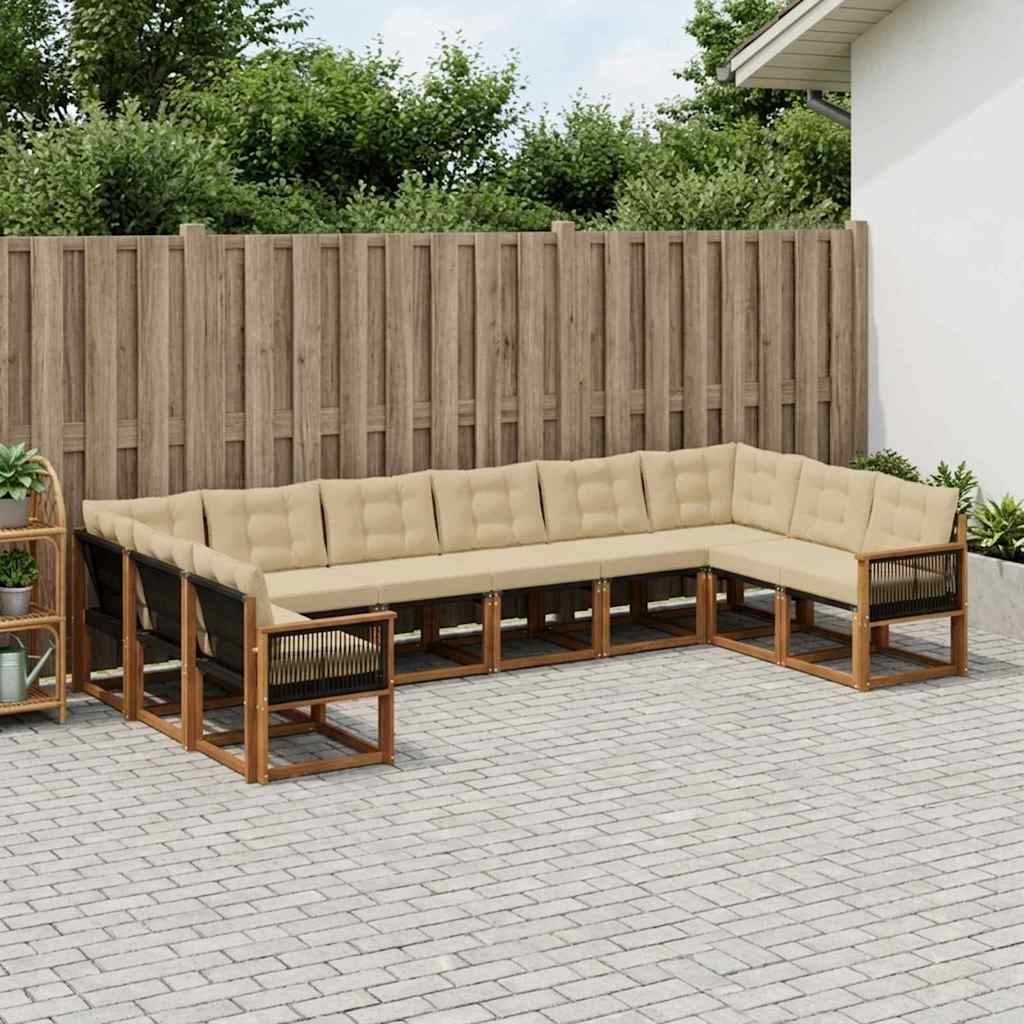 Udendørs sofagruppe med pude 10 pcs Naturlig og Beige