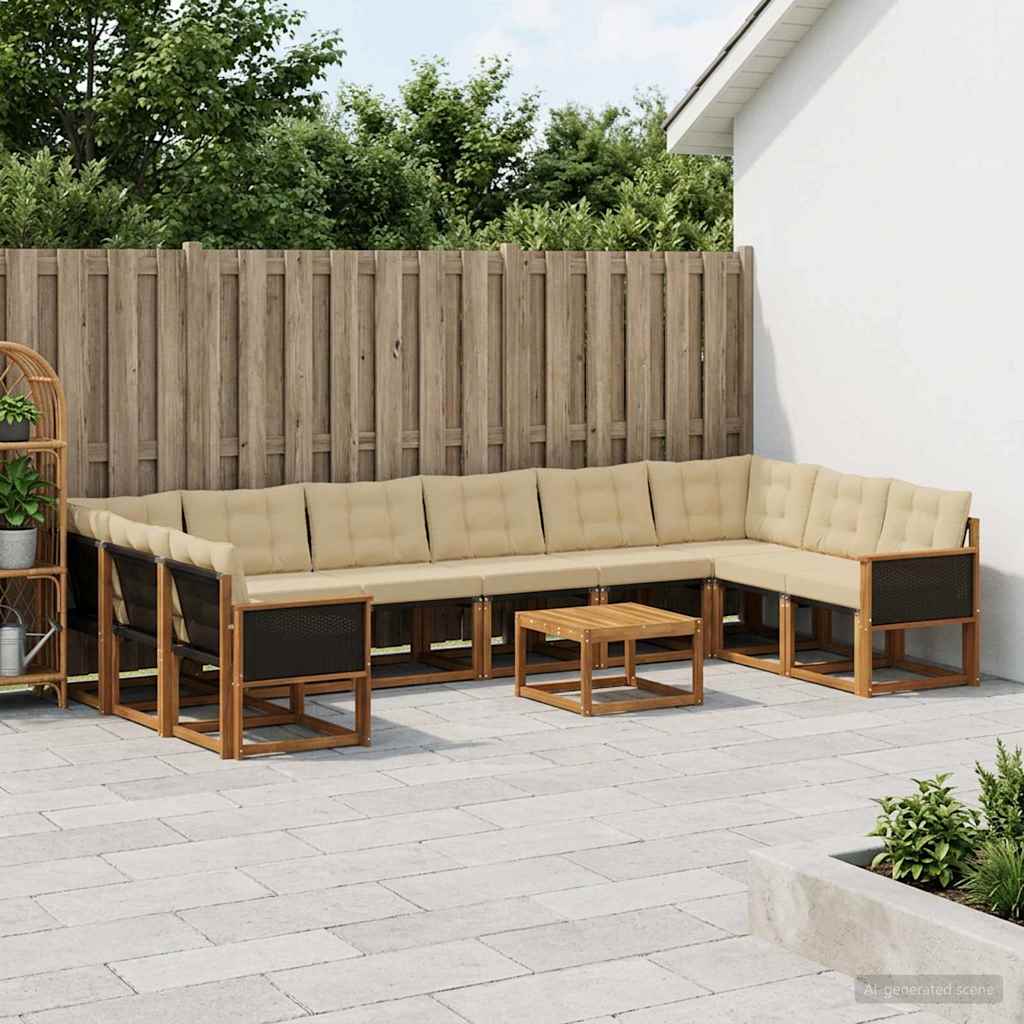 Udendørs sofagruppe med pude 11 pcs Naturlig og Beige