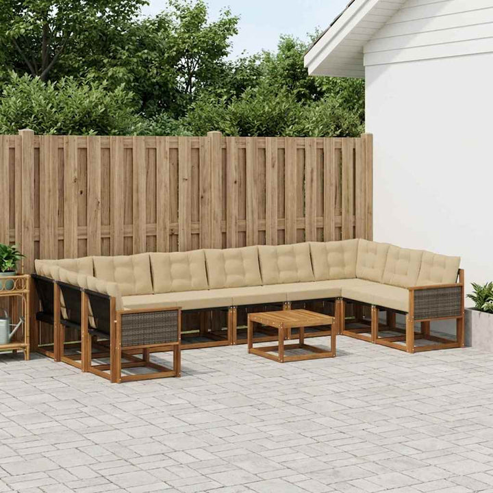 Udendørs sofagruppe med pude 11 pcs Naturlig og Beige