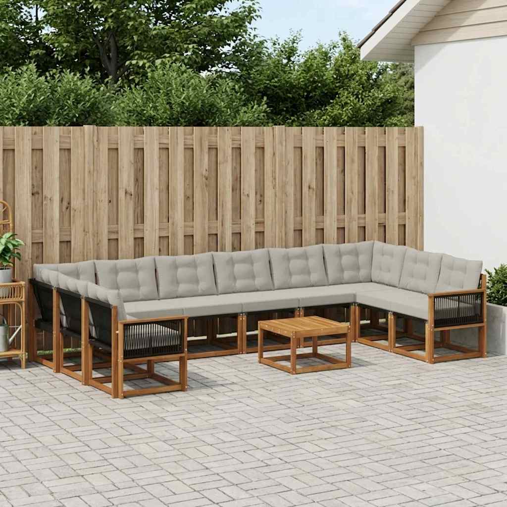 Udendørs sofagruppe med pude 11 pcs Naturlig og Lys grå