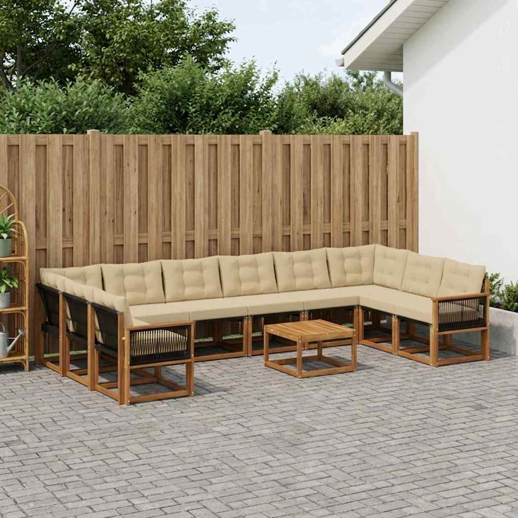 Udendørs sofagruppe med pude 11 pcs Naturlig og Beige