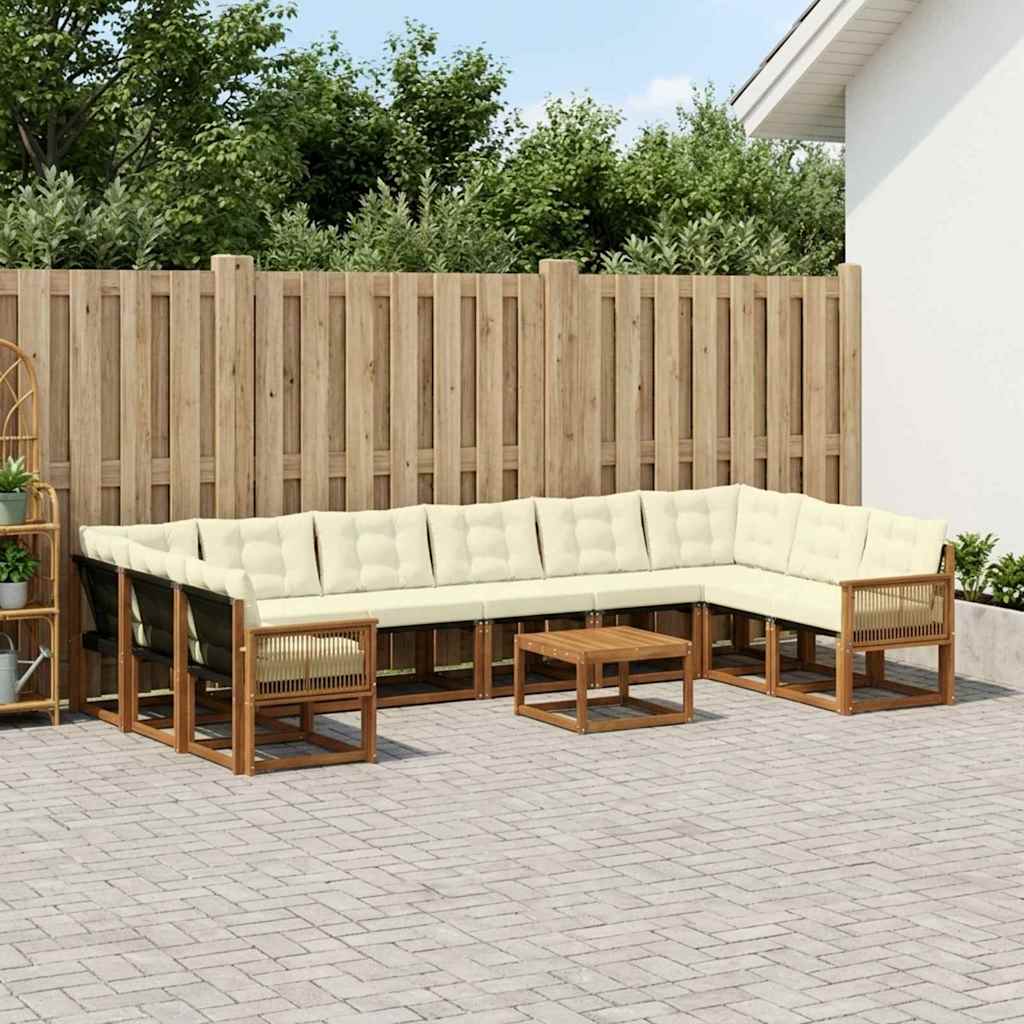 Udendørs sofagruppe med pude 11 pcs Naturlig og Fløde