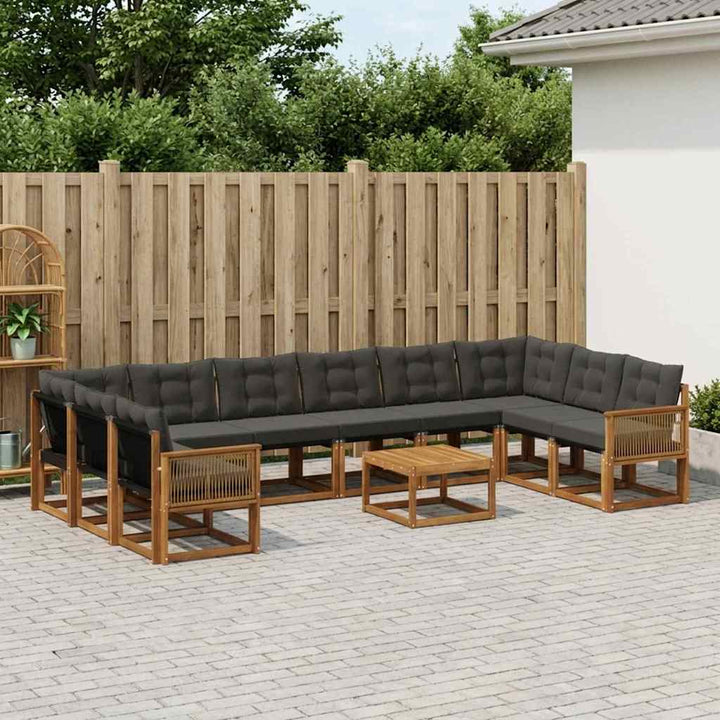 Udendørs sofagruppe med pude 11 pcs Naturfarvet og sort