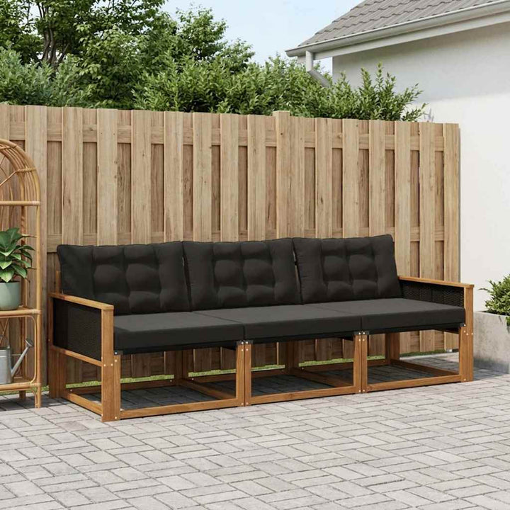 Udendørs sofagruppe med pude 3 pcs Naturfarvet og sort