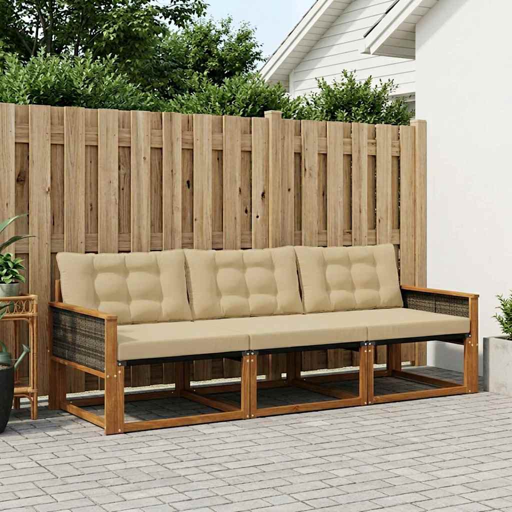 Udendørs sofagruppe med pude 3 pcs Naturlig og Beige