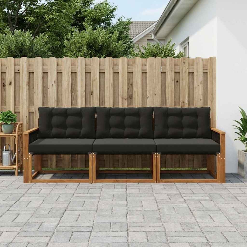 Udendørs sofagruppe med pude 3 pcs Naturfarvet og sort