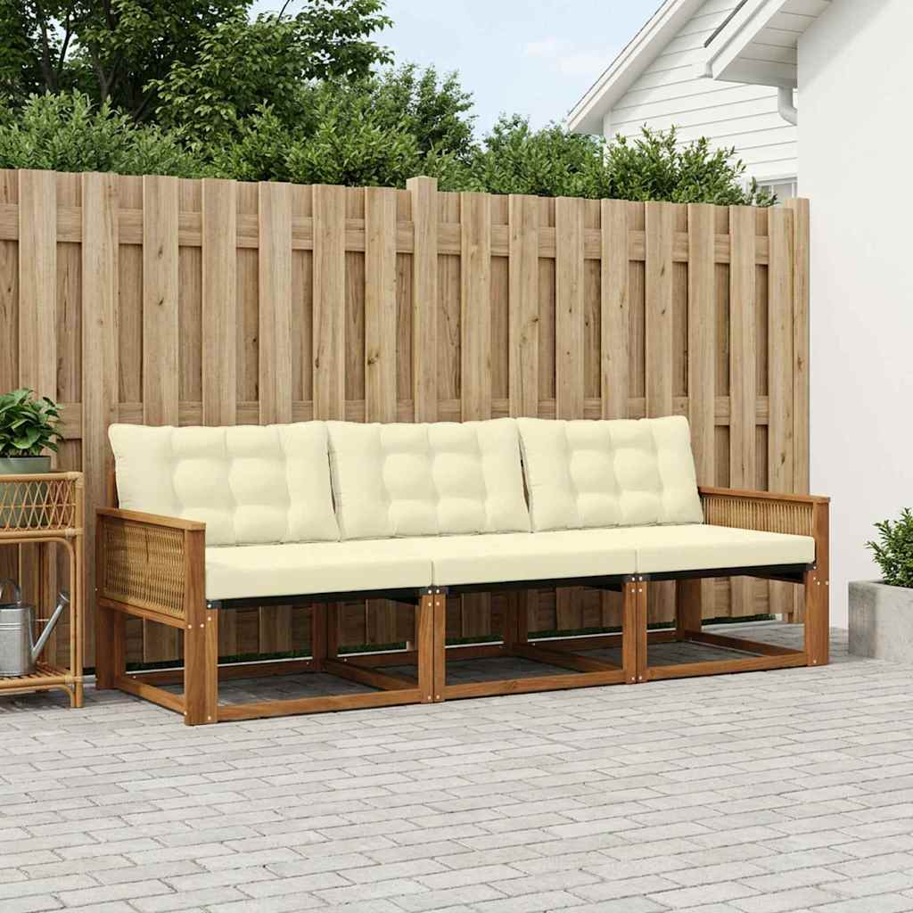Udendørs sofagruppe med pude 3 pcs Naturlig og Fløde