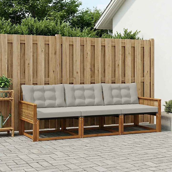 Udendørs sofagruppe med pude 3 pcs Naturfarvet og lysegrå