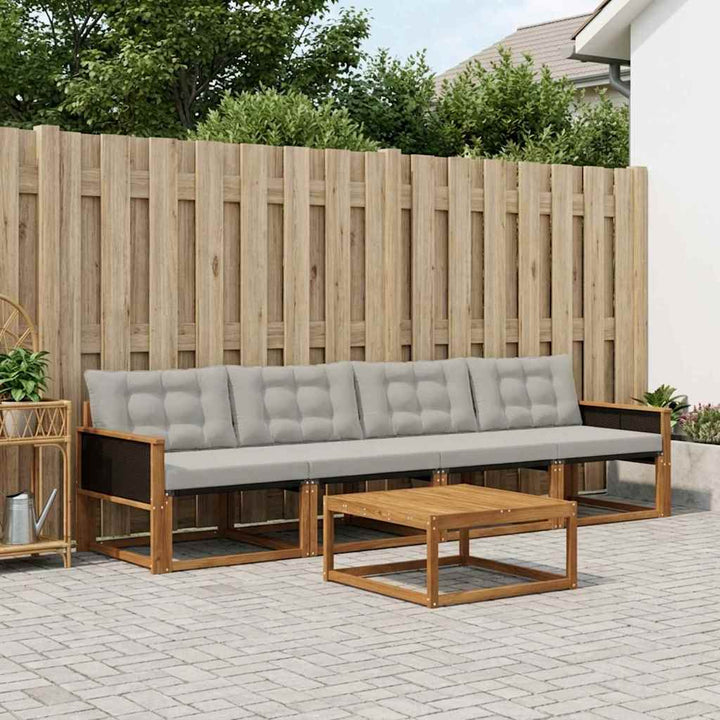 Udendørs sofagruppe med pude 5 pcs Naturfarvet og lysegrå