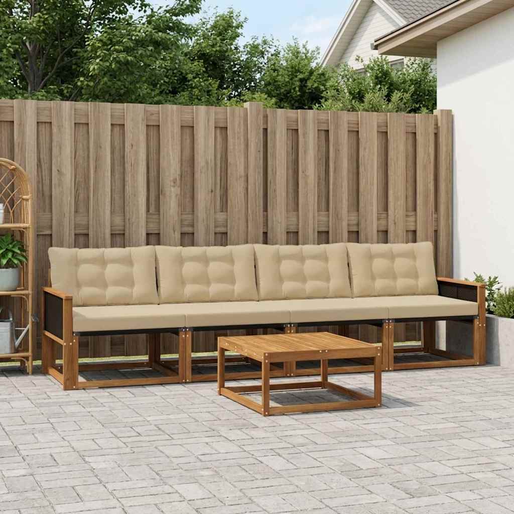 Udendørs sofagruppe med pude 5 pcs Naturlig og Beige