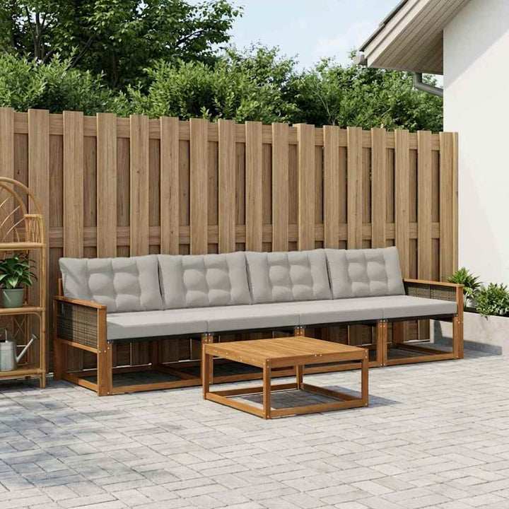 Udendørs sofagruppe med pude 5 pcs Naturfarvet og lysegrå