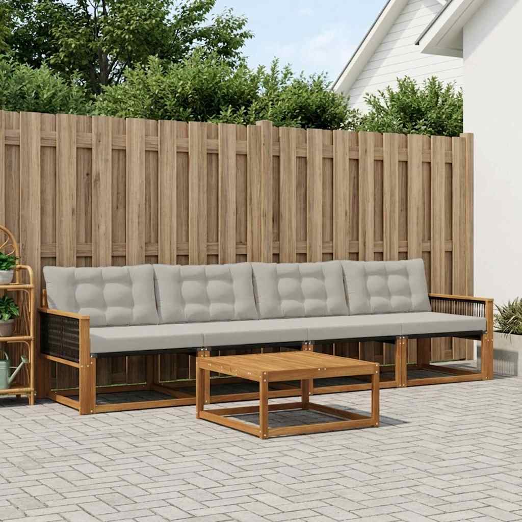 Udendørs sofagruppe med pude 5 pcs Naturfarvet og lysegrå
