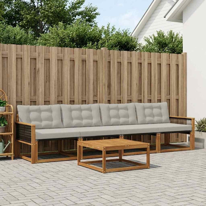 Udendørs sofagruppe med pude 5 pcs Naturfarvet og lysegrå