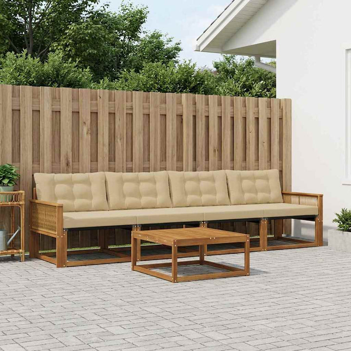 Udendørs sofagruppe med pude 5 pcs Naturlig og Beige
