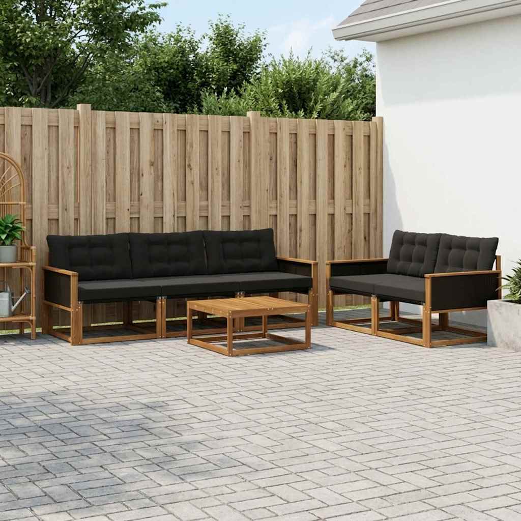 Udendørs sofagruppe med pude 6 pcs Naturfarvet og sort