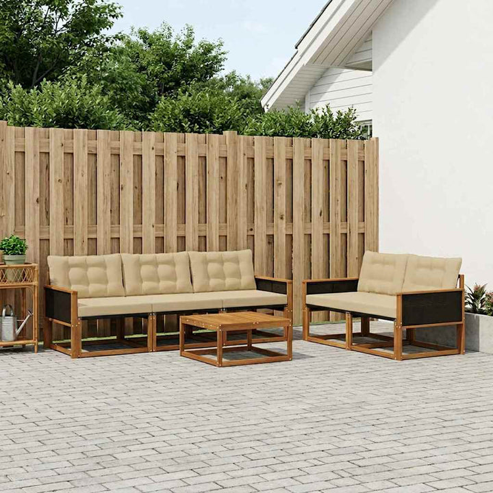 Udendørs sofagruppe med pude 6 pcs Naturlig og Beige