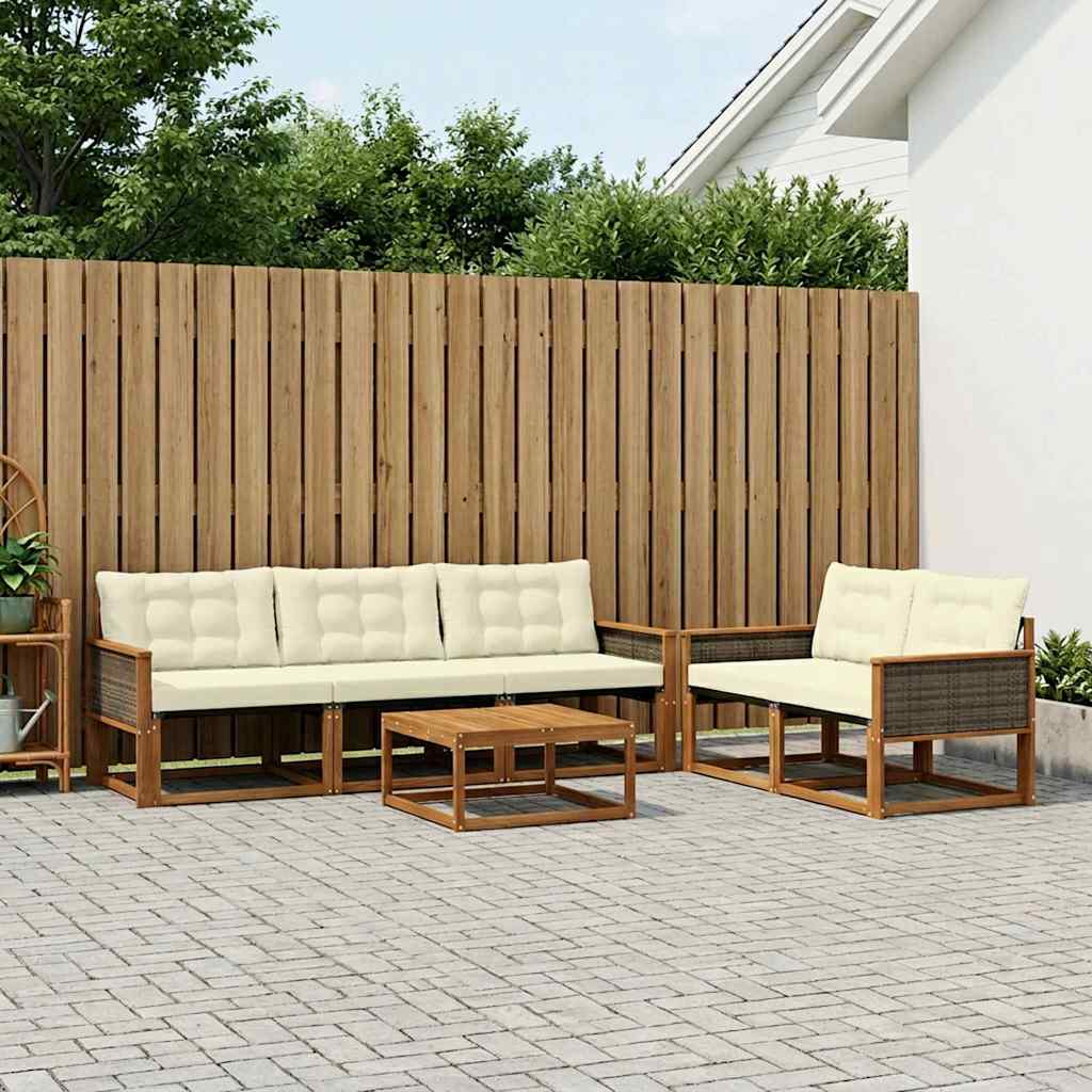Udendørs sofagruppe med pude 6 pcs Naturlig og Fløde