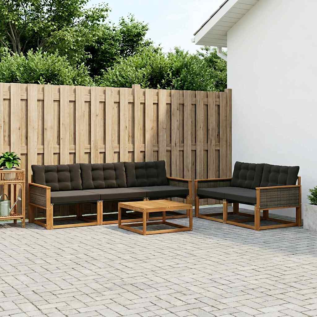 Udendørs sofagruppe med pude 6 pcs Naturfarvet og sort