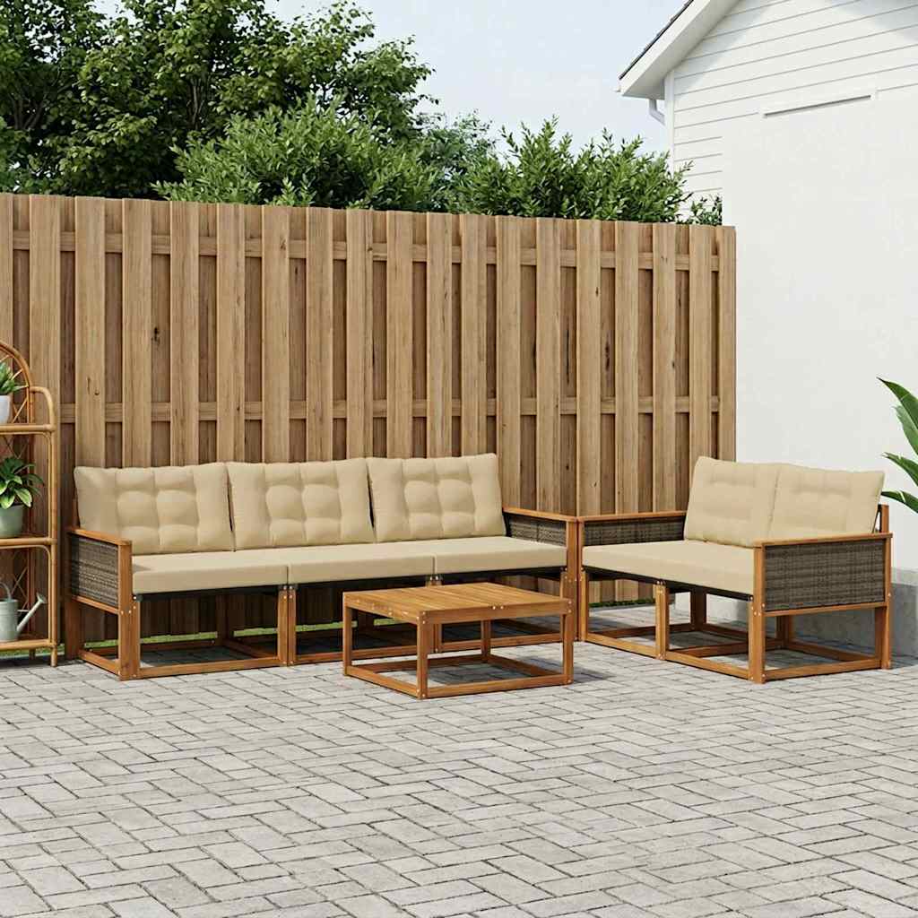 Udendørs sofagruppe med pude 6 pcs Naturlig og Beige