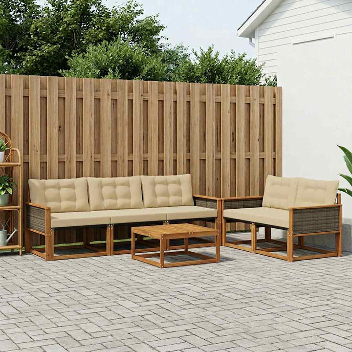 Udendørs sofagruppe med pude 6 pcs Naturlig og Beige