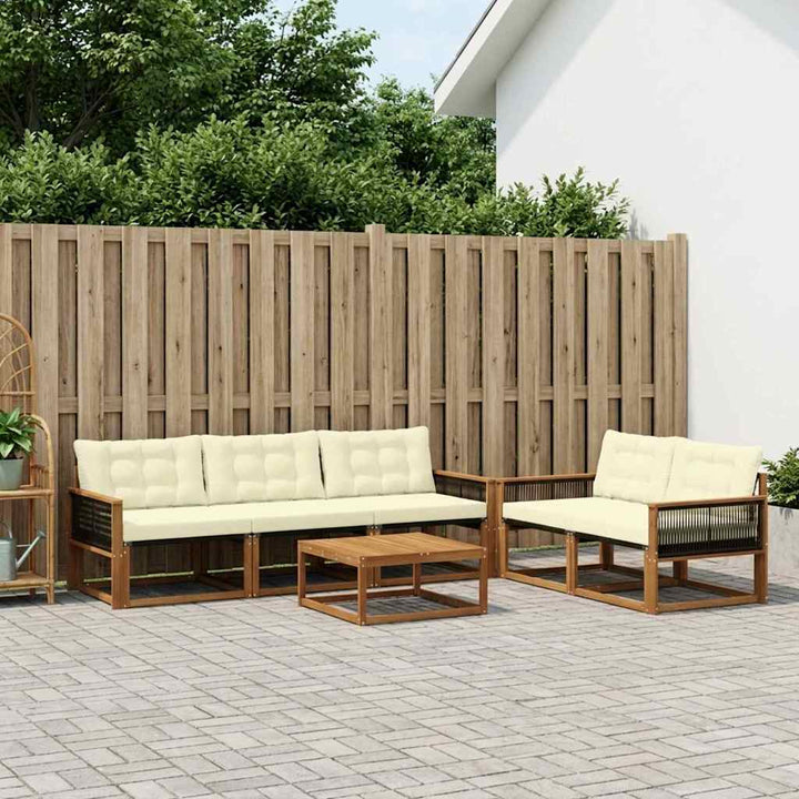 Udendørs sofagruppe med pude 6 pcs Naturlig og Fløde