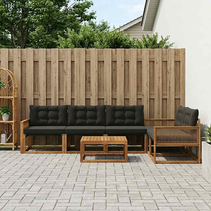 Udendørs sofagruppe med pude 6 pcs Naturfarvet og sort