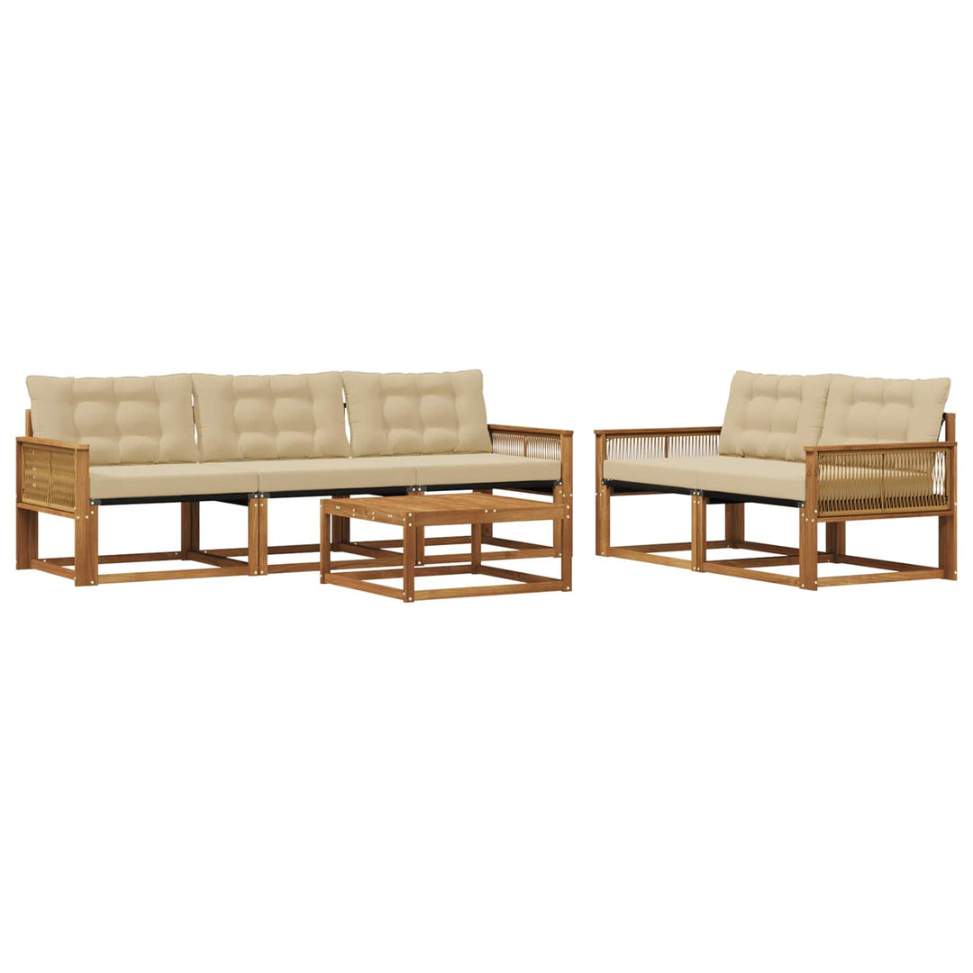 Udendørs sofagruppe med pude 6 pcs Naturlig og Beige