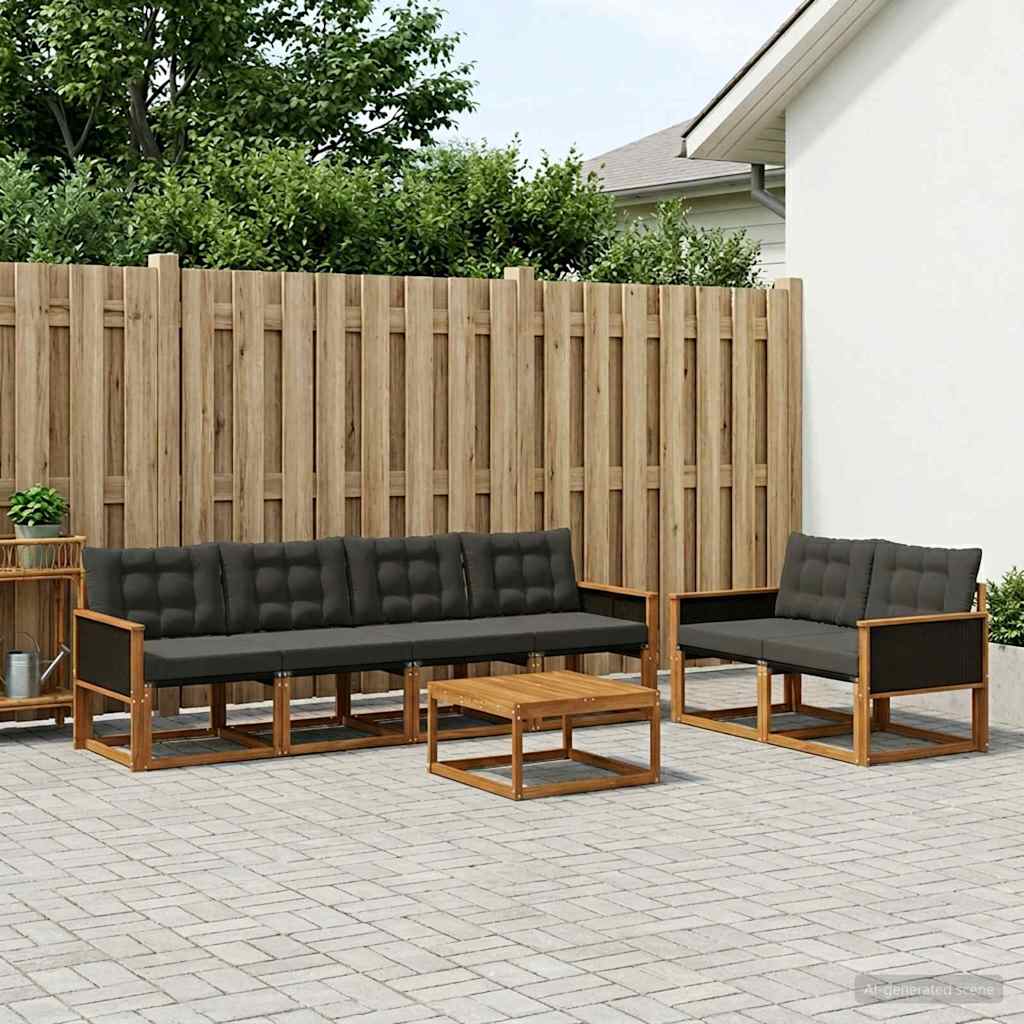 Udendørs sofagruppe med pude 7 pcs Naturfarvet og sort