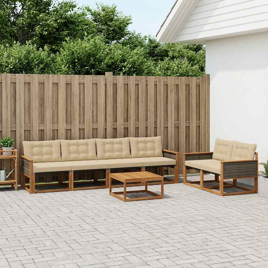 Udendørs sofagruppe med pude 7 pcs Naturlig og Beige