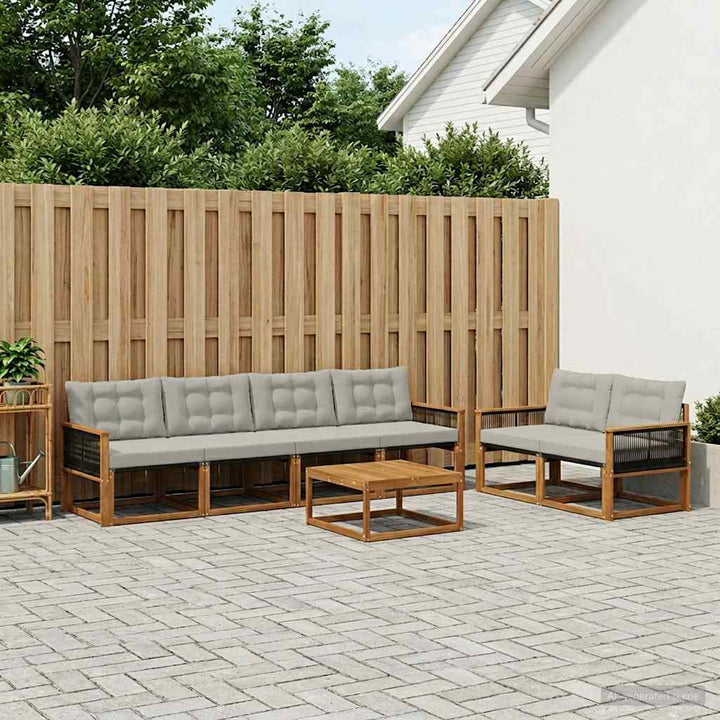 Udendørs sofagruppe med pude 7 pcs Naturfarvet og lysegrå