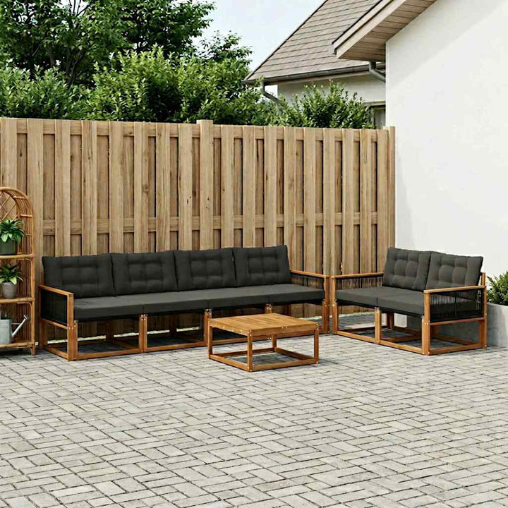 Udendørs sofagruppe med pude 7 pcs Naturfarvet og sort