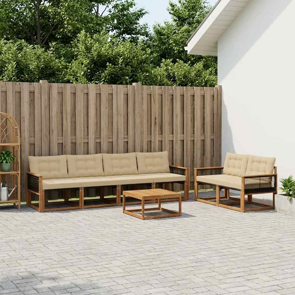 Udendørs sofagruppe med pude 7 pcs Naturlig og Beige