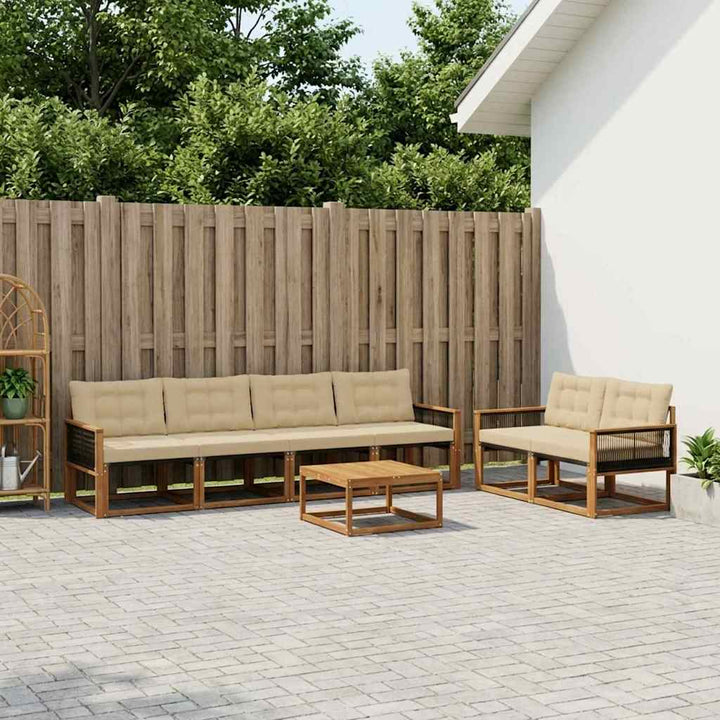 Udendørs sofagruppe med pude 7 pcs Naturlig og Beige