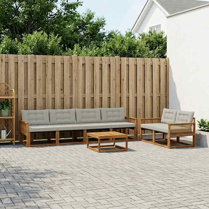 Udendørs sofagruppe med pude 7 pcs Naturfarvet og lysegrå