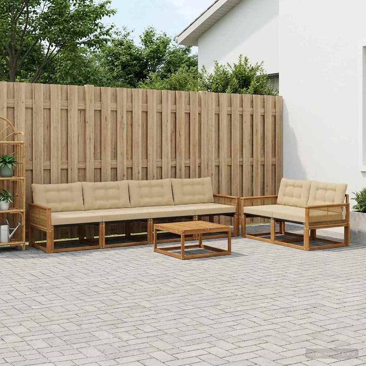 Udendørs sofagruppe med pude 7 pcs Naturlig og Beige