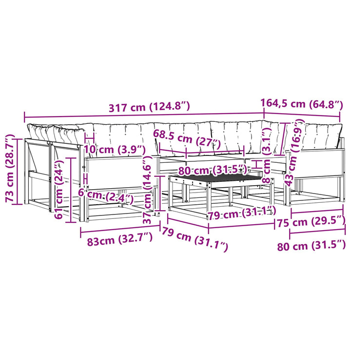 Udendørs sofagruppe med pude 7 pcs Naturfarvet og sort