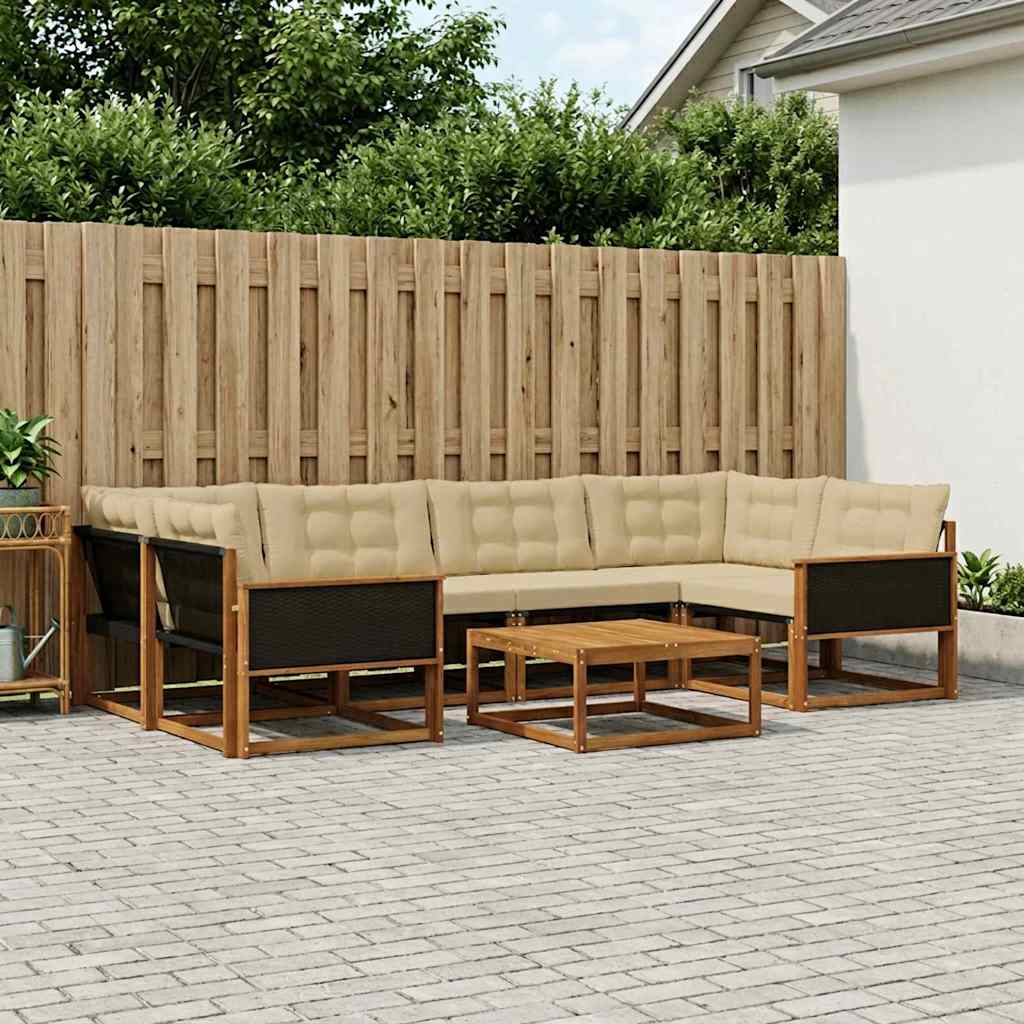 Udendørs sofagruppe med pude 7 pcs Naturlig og Beige