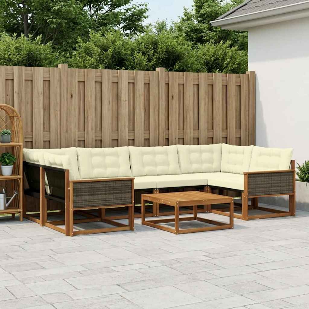 Udendørs sofagruppe med pude 7 pcs Naturlig og Fløde
