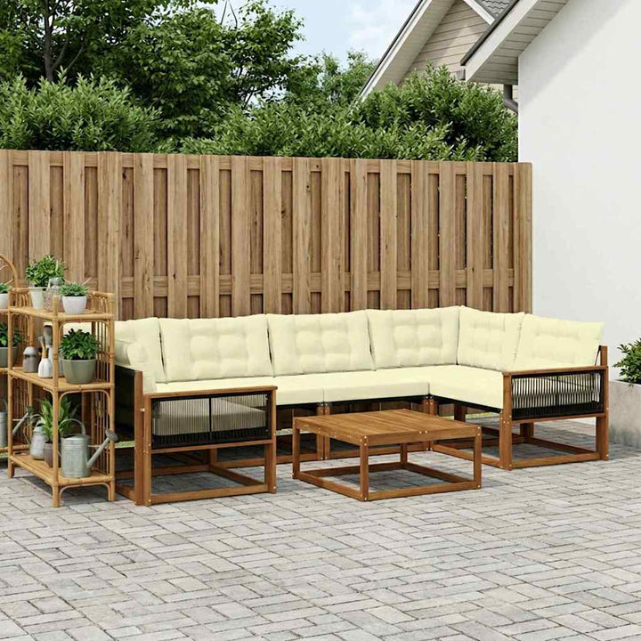 Udendørs sofagruppe med pude 7 pcs Naturlig og Fløde