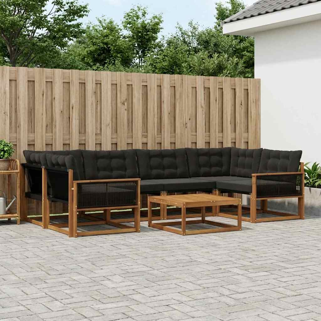Udendørs sofagruppe med pude 7 pcs Naturfarvet og sort