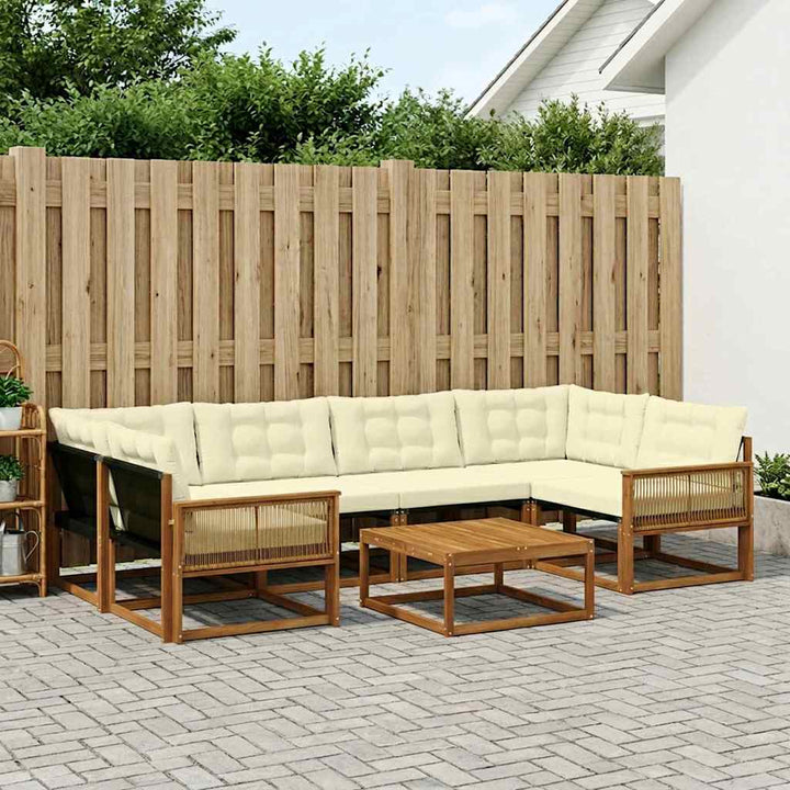 Udendørs sofagruppe med pude 7 pcs Naturlig og Fløde