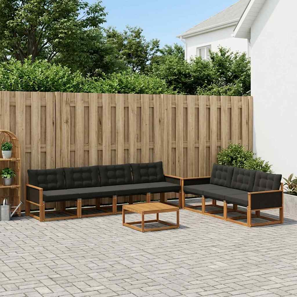 Udendørs sofagruppe med pude 8 pcs Naturfarvet og sort