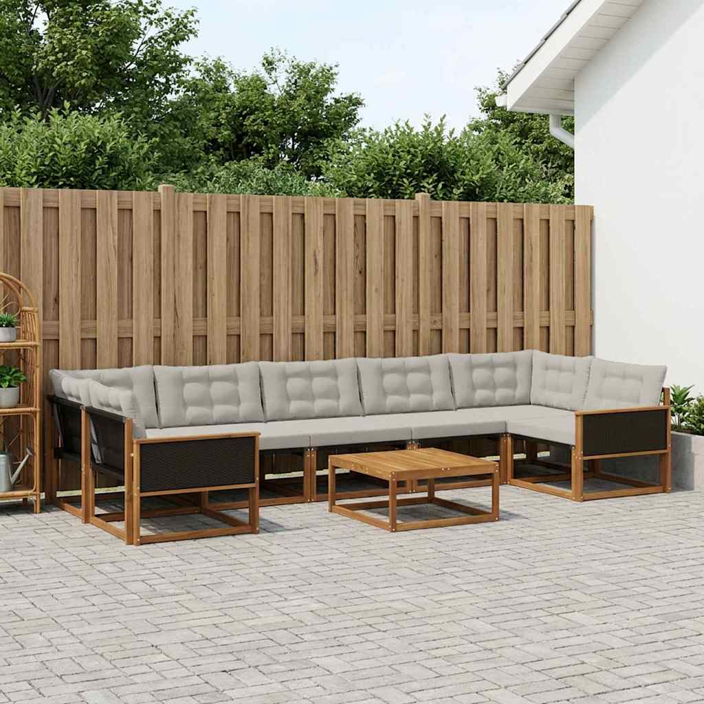 Udendørs sofagruppe med pude 8 pcs Naturfarvet og lysegrå