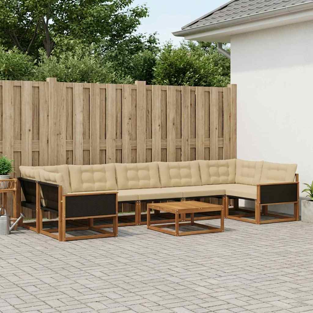 Udendørs sofagruppe med pude 8 pcs Naturlig og Beige