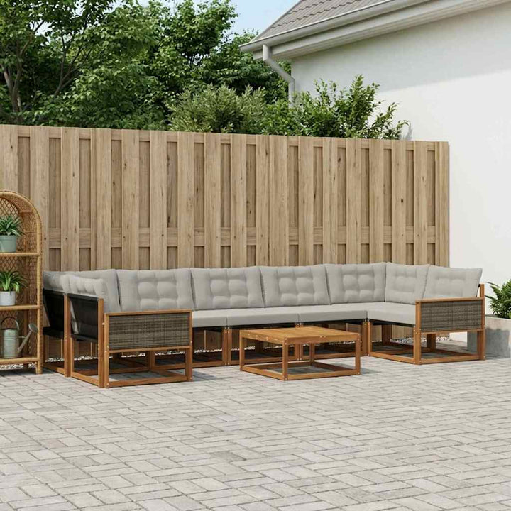 Udendørs sofagruppe med pude 8 pcs Naturfarvet og lysegrå