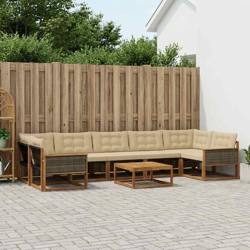 Udendørs sofagruppe med pude 8 pcs Naturlig og Beige