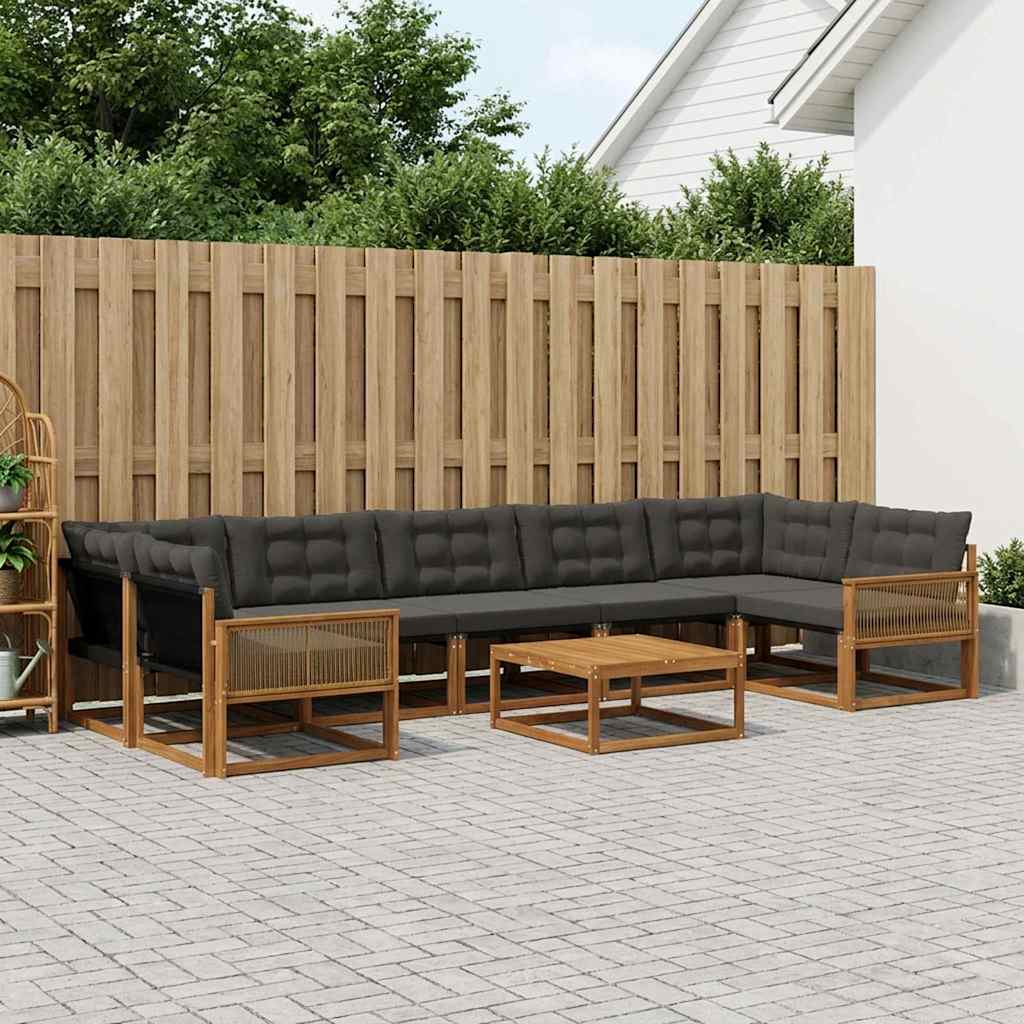 Udendørs sofagruppe med pude 8 pcs Naturfarvet og sort