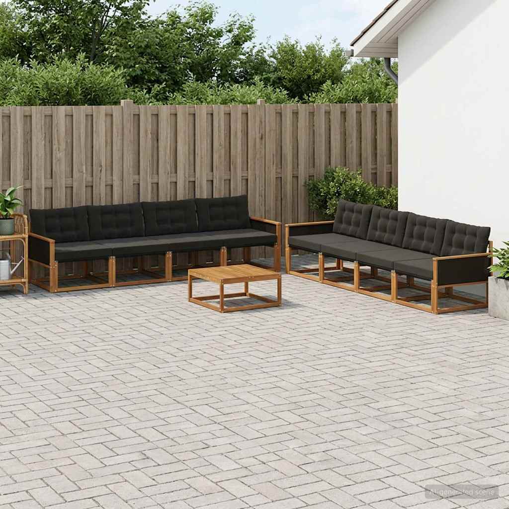 Udendørs sofagruppe med pude 9 pcs Naturfarvet og sort
