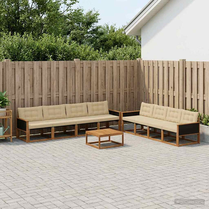 Udendørs sofagruppe med pude 9 pcs Naturlig og Beige
