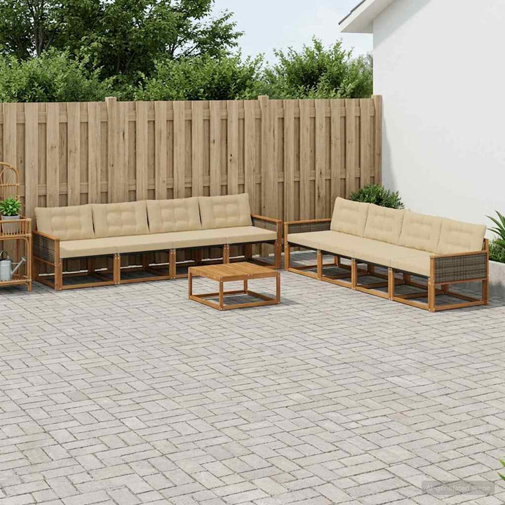 Udendørs sofagruppe med pude 9 pcs Naturlig og Beige